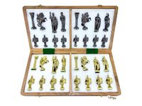 ANUKRITI Brass Roman Chess Set with Folding Wooden Chess Board, Best for Home Decor, Gifting and Playing (Black & Gold) Size- 16"X16"