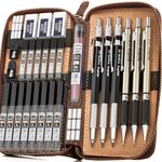 Nicpro 29 PCS Art Mechanical Pencils Set in Leather Case, Metal Drafting Pencil 0.5, 0.7, 0.9, 2mm Lead Pencil Holders for Sketching Drawing With 15 Tube (4B 2B HB 2H 4H) Lead Refills (Black &Colors)