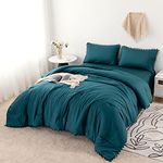 PERFEMET 5 Pcs Teal Comforter Set King Aesthetic Boho Pom Pom Fringe Comforter with Sheets Ultra Soft Cute Lightweight Bed Sets for All Season(Teal, King)