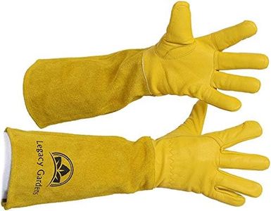 Legacy Gardens Leather Gardening Gloves for Women and Men | Thorn and Cut Proof Garden Work Gloves with Long Heavy Duty Gauntlet | Suitable For Thorny Bushes Cacti Rose Pruning - Small Yellow