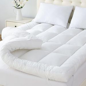 Luxury Bamboo Mattress Topper King Size(180x200cm), Cooling & Softness, 1500GSM Microfibre Filling,10cm Thick with Elastic, Fitted Washable Hypoallergenic Mattress Protector
