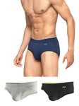 XYXX Men's Underwear Uno IntelliSoft Antimicrobial Micro Modal Brief Pack of 3 (Dress Blue ; Coral Grey ; Heather Grey; M)