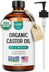 SYLVANA Organic Castor Oil with Pump (16oz Glass Bottle), USDA Certified Organic, Cold Pressed, Hexane Free, Vegan - 100% Pure Castor Oil for Hair Growth, Nourishing Skin, Lashes & Eyebrows
