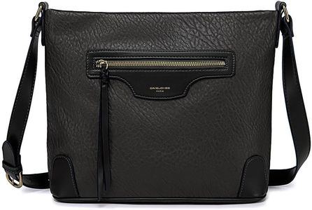 David Jones - Sac Bandoulière Femme Multipoche - Besace Sacoche Grand Sac à Main Porté Epaule Simili Cuir - Poche Multiple Zip - Pochette Messenger Fourre-Tout - Ville Classique Elégant - Noir