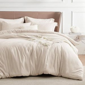 Bedsure Beige Duvet Cover Queen Size - Super Soft Cationic Dyed Duvet Cover for Kids with Zipper Closure, 3 Pieces, Includes 1 Duvet Cover (90"x90") & 2 Pillow Shams, NO Comforter