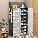 Shoe Rack Storage Cabinet with Doors, Key Holder, Portable Shoes Organizer, Expandable Standing Rack, Storage 32-64 Pairs Shoes, Boots, Slippers (2x8 tier) (Black) (Black)