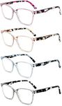 Yuluki Reading Glasses Blue Light Blocking,4 Pack Spring Hinge Square Frame Ladies Computer Readers 3.0,Lightweight Quality Womens Eyeglasses Anti UV Eyestrain