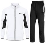 BGOWATU Men's Tracksuit Athletic 2-piece set Casual Full Zip Running Suits Set Long Sleeve Sports Sweatsuits White Black L