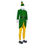 Elf Costume Christmas Jacket Belt Pants Holiday Green Party (L)