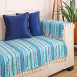 STITCHNEST Woven 3 Seater Sofa Protector with 2 Hand Rest Covers – Blue & White Stripe Design – Washable Fabric with Tassels – Stylish Sofa Cover for Modern Living Room & Furniture Décor