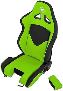 Racing and Flight Sim Seat, Simulator Cockpit. Sliding Rails Included. Green on Black. Functional Seat Base Cutout For Flight Sim Stick Or Helicopter Cyclic. Breathable Fabric