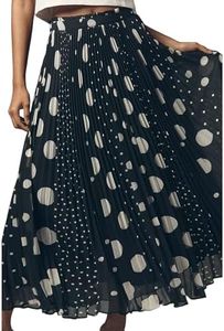 CUFEZN Women's Summer Maxi Skirt Patchwork Polka Dots Pleated A Line Skirts for Casual Holiday Black X-Large