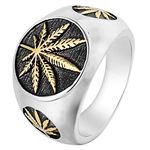 SAINTHERO Men's Vintage Stainless Steel Ring Weed Marijuana Cannabis Leaf Symbol Rock Punk Hip-hop Jewelry Gold Size 13