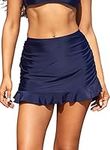 SHEKINI Women's Ruched Skirt Tankini High Waisted Bottom Swimsuit Bikini (Small/(US 4-6),Deep Blue)