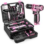 Pink Tool Kit Box Drill Set：DEKOPRO Home Mechanic Toolbox with 12V Power Cordless Drill Hand Repair Tools Sets Combo Kits Storage Organizer Drawer Case for Women