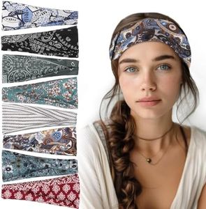 obeoby Headbands for Women, 8 Pack Boho Style Headbands Non Slip Fashion Wide Headband Hair Wrap for Daily Use Sport Yoga Running