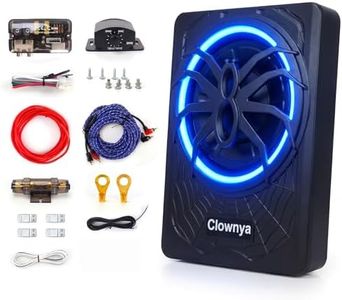 10" 1200W Slim Under-Seat Powered Car Subwoofer with Built-in Amplifier, High/Low Level Inputs, Blue LED Ambient Light, Remote Control for Gain, Bass Boost & LPF, Deep Bass for Truck/SUV/Jeep/MPV