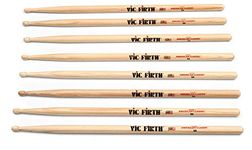 Vic Firth American Classic Series Drumsticks - 5A - American Hickory - Wood Tip - 4 x Pair Value Pack