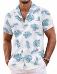 COOFANDY Mens Hawaiian Shirt Short Sleeve Floral Button Down Shirts Tropical Summer Beach Shirts Camp Collar Shirt, White- Palm Leaf, Large