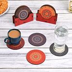 Gift Kya De Coaster Set Of 12 Wooden Coasters With Proper Coaster Stand Designer Coaster Set Fit For Tea Cups, Coffee Mugs And Glasses (2 Set Combo Pack, 12 Pc Round 3.5 X 3.5 Inch) Multi Color