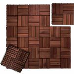 Outdooresta Interlocking Deck Tiles - Outdoor All Weather 10 Sq Ft - 12x12 Acacia Wood Patio Planks Indoor Floor - Sauna Hot Tub - Balcony Decorations for Apartment - Deck Tile Outdoor Waterproof