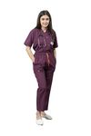 VastraMedwear Women's V Neck Half Sleeves Scrub Suit | 6 Pockets Medical Scrub Top & Pant | Uniform for Doctors, Nurses, Dentists & Healthcare Professionals (Wine, S)