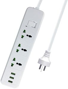 Power Board with USB,2500W Power Strip with 3 AC Outlets and 3USB(5V 2A), Surge Protection Powerboard with 2.9M Extension Power Cord for Travel Home Office Accessories (3AC White)