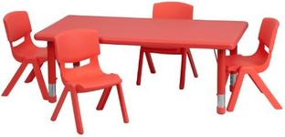 Flash Furniture Emmy 24''W x 48''L Rectangular Red Plastic Height Adjustable Activity Table Set with 4 Chairs