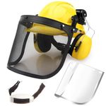 Industrial Forestry Safety Helmet,Chainsaw Helmet,6-in-1 Industrial Helmet and Hearing Protection System with Two Face Protective Visors;Impact Resistant Hard Hat,Brushcutter Helmet - Yellow