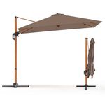 TANGZON Cantilever Garden Parasol, Heavy Duty Offset Patio Umbrella with Crank Handle, Cross Base & 360° Rotation, Outdoor Square Hanging Sun Shade, 3M, Coffee (3M,Taupe)
