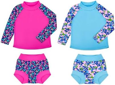 BIG ELEPHANT 2 Pcs Rash Guard Swim Diapers Sets for Unisex Baby, Boys Girls Long Sleeve Swimsuit with UPF 50+ Sun Protection, 2T