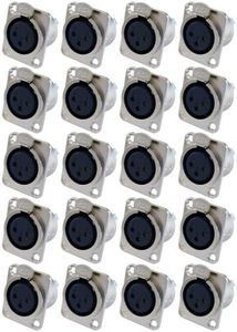 GLS Audio XLR Female Jack 3 Pin - Panel Mount Jacks D Series Size XLR-F - 20 Pack