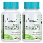 Sprowt Calcium Magnesium Zinc Vitamin D3, B12 & K- Vegetarian Tablets I Supplement for Women and Men, For Bone Health & Joint Support