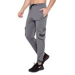 BLUE STAR SHARK Men's Premium Lycra Stretchable Regular Fit Cargo Stylish Joggers Track Pant Lower | Smooth Soft Feel, with Pockets | Logo on Front Grey