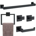 5 Pieces Bathroom Hardware Set Matte Black, 16Inch Bathroom Towel Rack Set SUS304 Stainless Steel, Square Towel bar Set Heavy Duty, Wall Mounted