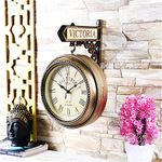 Ximdeco® Golden Plastic Wooden Pattern Replica Dual Side Victoria Station Wall Clock Hanging Style Platform Railway Clock Home Decor (Golden) (Length 33 cm, Width 10 cm)