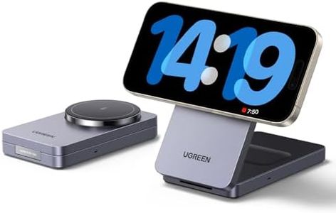 UGREEN Wireless Charger Qi 15W, MagFlow MagSafe Charger, Wireless Charging Stand, 2-in-1 Magnetic Holder Compatible with iPhone 16/15/14/13/12 Series, AirPods 4/3/2/Pro 1/2