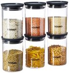 Amazon Brand - Solimo Plastic Storage Jar and Container Set I Air Tight & BPA Free Containers For Kitchen Storage Set I Grocery Kitchen Container Set I Multipurpose Jar, 900 Ml Each, Set 6, Grey