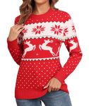 OLRIK Womens Sweaters Party Funny Santa Sweater Christmas Tree Long Sleeve Warm Sweaters 2024 Red Snowflake & Reindeer-L