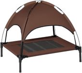 PawHut 76cm Elevated Dog Bed Cooling Raised Pet Cot UV Protection Canopy Coffee