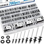 smseace 780pcs 18-Values Pop Rivets with Backup Rivets Washers Assortment Kit 14-Values Black Aluminum Rivets3/32" 1/8" 5/32" 3/16",4-Values Blind Rivet Washer for Indoor and Outdoor