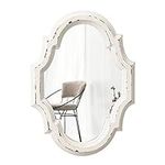 Sintosin Farmhouse Decorative Wall Mirror Small 28 x 20 cm, Distressed White Ornate Accent Wooden Bathroom Mirror Vanity Mirror Wall for Living Room, Bedroom, Bathroom, Hallway