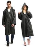 Opret Portable EVA Raincoats for Adults, Reusable Rain Ponchos with Hoods and Sleeves Lightweight Raincoats, Perfect for Outdoor Activities, 2 Pack, Black