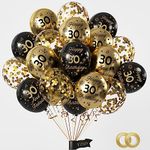 30th Birthday Balloons 15 Pcs Black Gold Happy 30th Birthday Latex Confetti Balloons Black Gold 30th Birthday Party Decorations Balloons for Men Women 30th Birthday Anniversary Decor Supplies(Age 30)