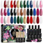 MEFA Gel Nail Polish Kit - 23 Pcs Burgundy Red Green Gel Polish Set Pink Glitter Gold Nail Polish Starter Kit with Glossy Matte Top Base Coat Nail Art DIY Salon Holiday Gift for Women