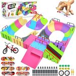 KETIEE Fingerboard Skate Park Kit: 57pcs Fingerboard Skatepark Deck Kit with 31 Customized Ramps 6 Mini Skateboards & Mini Bicycles, Extra Large Ultimate Deck Finger Training Props for Kids and Adults