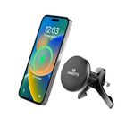 Amkette iGrip magnetic mobile holder for car with Ultra Stable Air Vent Hook&Super Strong Magnet|MagSafe Compatible 15W Charging for iPhone|MagSafe Ring Included for other Wireless Charging Smartphone