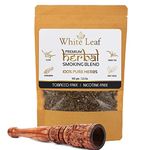 White Leaf Premium Herbal Mixture Smoking Blend 100% Tobacco & Nicotine Free 100 gram - Organic Ayurvedic Herbs Mixed(Herbal Smokes - No nicotine/No Tobacco) and Antique Brown Chillum Wooden Smoking Pipe