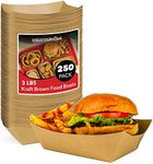 Stock Your Home [250 Pack] Extra Large Disposable Brown Kraft Paper Food Trays, 3-Lb Concession Tray, Serving Boats for Party Snacks, Taco Bar, Seafood, Nachos Plates