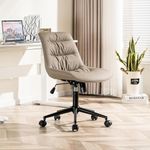 Kidol & Shellder Armless Office Chair Desk Chair Comfy Ergonomic Swivel Chair Home Office Desk Chairs with Wheels Rolling Task Computer Chair Makeup Vanity Chair with Back for Bedroom(Khaki)